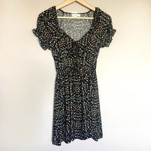 black spring dress w/ tan, white and pink flowers